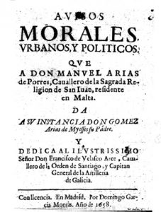 Portada de los Avisos morales, urbanos y políticos de don Gómez Arias de Mieses